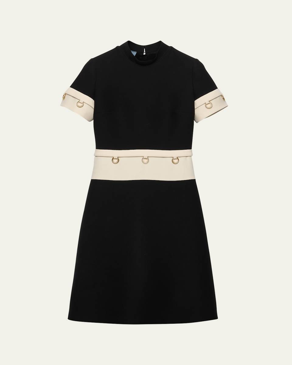 Metal Ring Tricotine Wool Midi Dress
